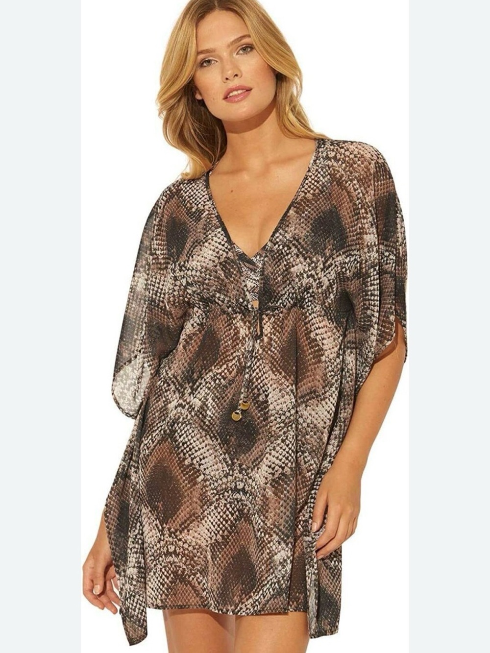 Bleu Rod Beattie Brown Snake-Print‎ Sheer Swim Coverup